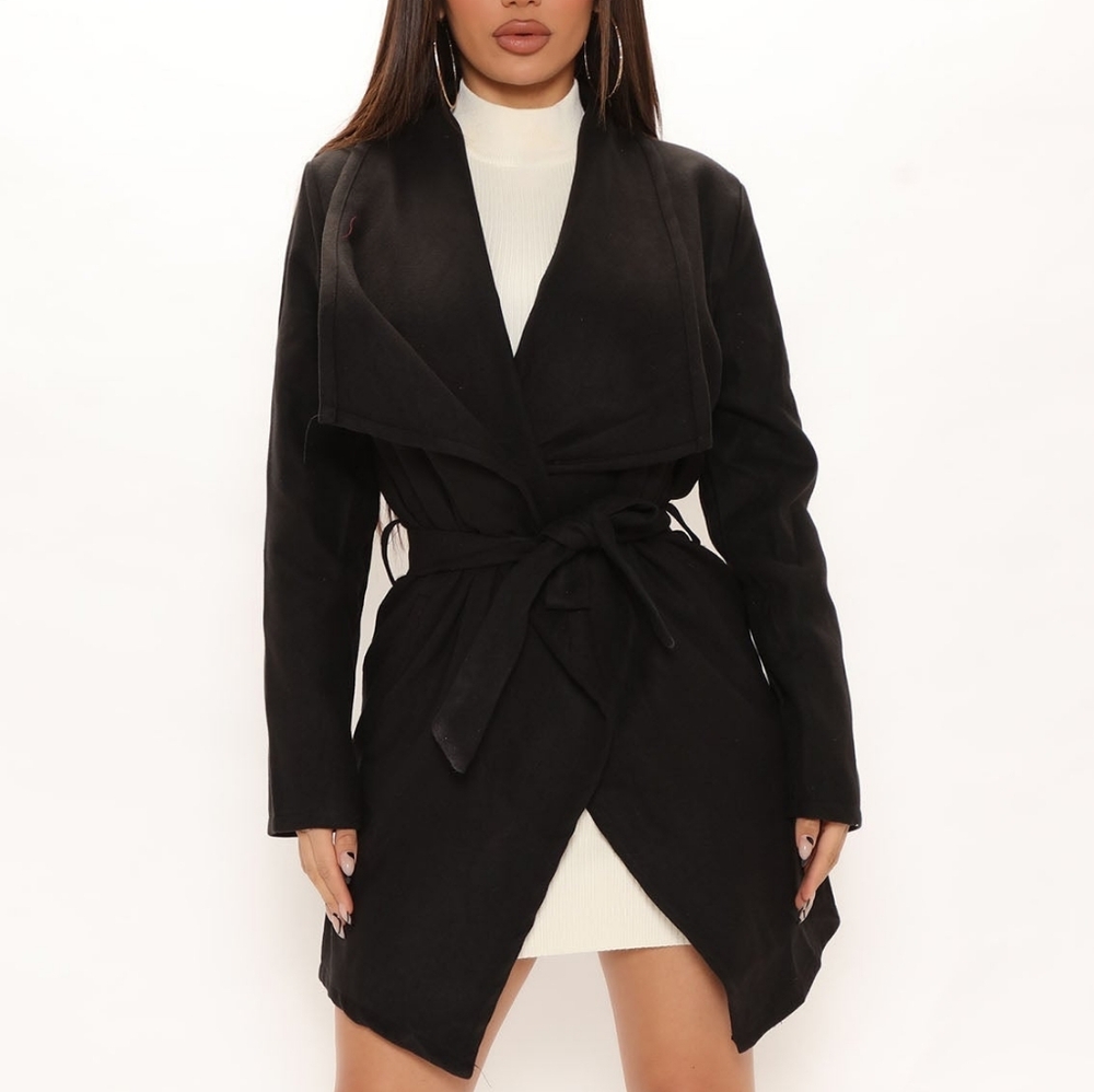 NWT Fashion Nova Black Tie Waist Manhattan Trench Coat